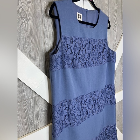 141. ANNE KLEIN Women's Eton Blue Lace Inset Trim Sheath Dress 16 - Picture 4 of 7